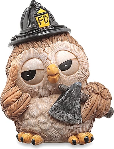 Wisdom friends uiltjes - Beeldjes van beroepen en sporten Uiltje Karel de brandweerman - hoogte 10 cm - handgeschilderd - verzameling / Sinterklaas cadeautjes / Kerstcadeautjes