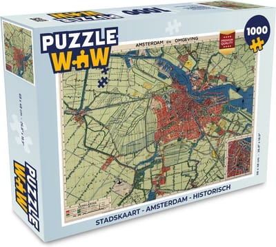 Puzzel Stadskaart - Amsterdam - Historisch - Legpuzzel - Puzzel 1000 stukjes volwassenen - Plattegrond