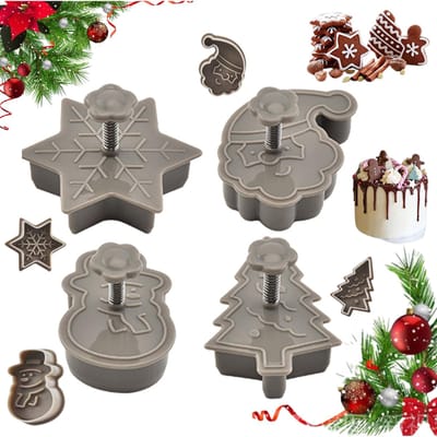 Kerstkoekjes Vormpjes - Bakvormen Set - Taart Decoratie - 3D Ontwerp - 4 Stuks - Grijs