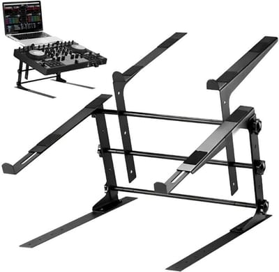 Famanu – Dubbele Ondersteuning - Laptop Stand - Monitor Stand met Verstelbare Hoogte - Ventilatie voor Draagbare Computer - Zwart