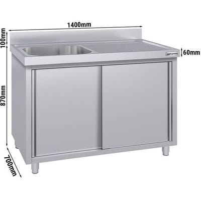 GGM Gastro Spülschrank ECO - 1400x700mm - mit 1 Becken links Zilver