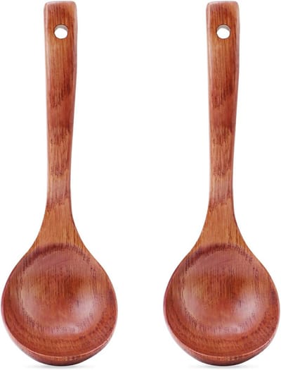 Natuurlijke Houten Soeplepel en Paplepel Set van 2, 18,5 cm Lang, Ideaal voor Soepen en Gerechten