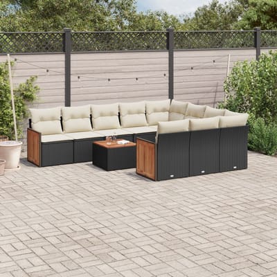vidaXL - 11-delige - Loungeset - met - kussens - poly - rattan - zwart