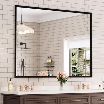 Zwarte Rechthoekige Wandspiegel met Frame voor Badkamer en Woonruimte