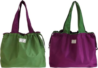 Set van 2 Grote Vouwbare Winkeltassen, Scheurvast Polyester, Paars en Groengrijs, 52 x 42 cm, Ideaal voor Boodschappen en Dagelijkse Aankopen