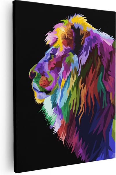 Artaza Canvas Schilderij Leeuw Pop Art - 40x50 cm - Wanddecoratie Woonkamer - Muurdecoratie Abstract - Kamer Accessoires