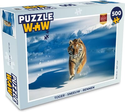 Puzzel Tijger - Sneeuw - Rennen - Legpuzzel - Puzzel 500 stukjes
