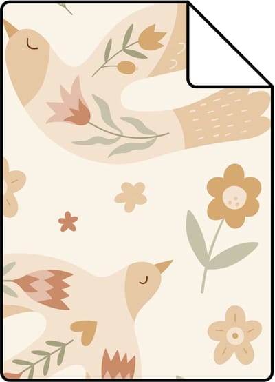 Proefstaal ESTAhome behang bloemen en vogels beige - 26.5 x 21 cm - 131754-S