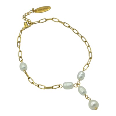 Parel enkelbandje met echte zoetwaterparels - Goldplated Stainless Steel