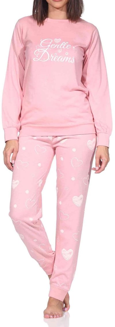 Normann dames pyjama lange mouw in hartjespolkadots look