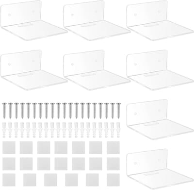 Set van 10 Kleine Wandplanken van Acryl, Transparant, Ideaal voor Slaapkamer, Badkamer en Woonkamer - Perfect voor Speakers, Klokken en Decoratie