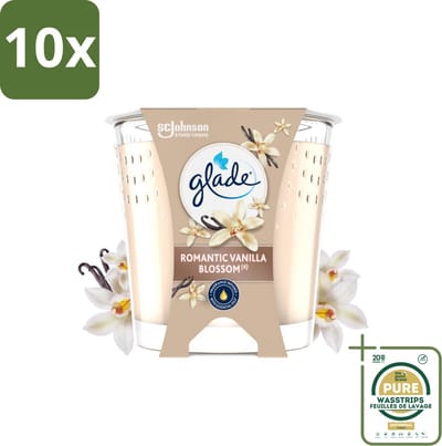 10 x Glade - Geurkaars Romantic Vanillebloesem - 100% Raapzaadwas & Vegan - 112 g - Grootverpakking - Geurkaars - Vegan - Raapzaadwas - Vanille - Amber