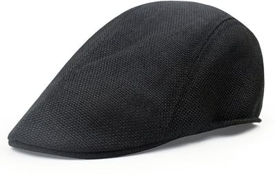 Katoen-linnen baret-retro pet-voor senioren-vlakke pet-effen kleur-nieuwspet-maat 58 cm-universeel Zwart