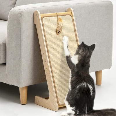 Krabplank Kat Sisal Krabplanken L-vormige Krabkarton Groot 69cm Hoge Krabpads voor Muur, Hoek, Bank, Met Kattenspeelgoed, Hoogdicht Verslijtvast