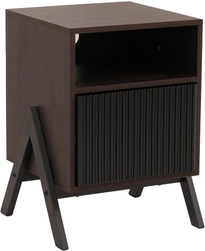Nachtkastje MCW-O40, commode bijzettafel nachtkastje kast, lade MDF metaal melamine 59x40x40cm ~ walnootlook