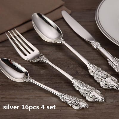 4-24 stuks Luxe Verzilverd Dinerbestek Bruiloft Bestek Kerstcadeau Zilverwerk Tafelgerei Diner Mes Vork Theelepel Restaurant