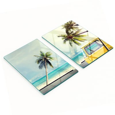 Keukenplanken van gehard glas met afbeeldingen, 2 stuks, Beach Van-stijl, 2x40x52 cm