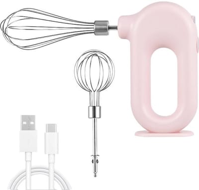 SnelShoppen - Draadloze Hand Mixer Mini Elektrische Handmixer USB Oplaadbaar met 4 Snelheden - Roze - Perfect voor Eieren Kloppen en Bakken in Keuken