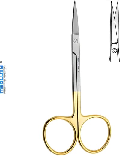 Medluxy - Irisschaar Recht Scherpe Punt Versterkt met Tungsten Carbide (Wolfraam) - EHBO Verpleegkunde Verbandschaar 11.5 cm - Nagelriemschaar Wenkbrauwschaar