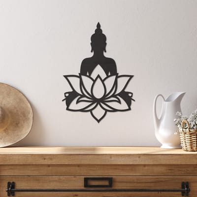 Wanddecoratie Budha Lotus - Muurdecoratie Lotus Budha - Muurdecoratie Hout - Wanddecoratie Hout - Muurdecoratie Woonkamer - Wanddecoratie Woonkamer - Wanddecoratie Industrieel - Wanddecoratie Dieren - Home Decor - Wall Line Art - 40.5 x 29 cm