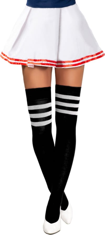 Partychimp Cheerleader Overknee Kousen voor bij Cheerleader Kostuum Dames Carnaval Carnavalskleding Dames Carnaval Accessoires Verkleedkleren Volwassenen - Zwart/Wit - Katoen/Polyamide/Elastaan - One-Size