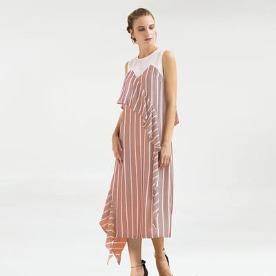 Strepen asymmetrische midi -jurk