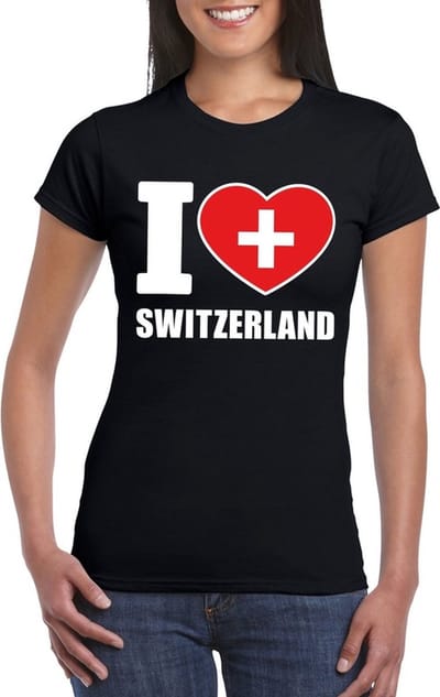 Zwart I love Zwitserland/ Switzerland supporter shirt dames - Zwitsers t-shirt dames S