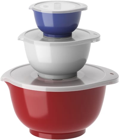 Rosti Margrethe Beslagkom Set - 6 delig - 0,25, 0,75 en 3 L - Franse set (rood/wit/blauw) - Mengkom met Deksel voor Bakken en Koken - Magnetron-, Vriezer- en Vaatwasmachinebestendig