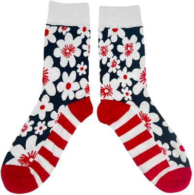 Winkrs - Sokken met Bloemen & Strepen in rood,wit & zwart - Origenele sokken met maat 37-42