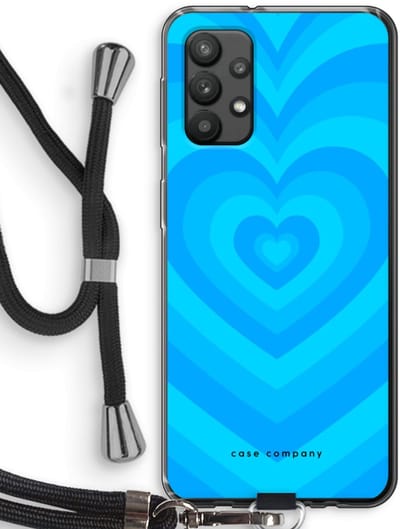Case Company® - Hoesje met koord geschikt voor Samsung Galaxy A32 4G hoesje met Koord - Hart Blauw - Telefoonhoesje met Zwart Koord - Bescherming aan alle Kanten en Over de Schermrand