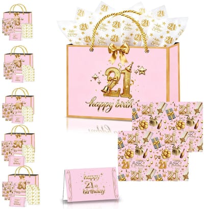 Dailygoods- Verjaardagscadeautas voor mannen/vrouwen - Cadeauverpakking - Cadeautasjes - Geschenktas - Cadeautas papier - Roze/goud design