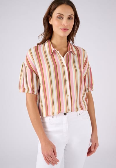 Damart - Gestreepte overhemdblouse van crêpestof zuivere viscose vezels - Dames - Roze - 42