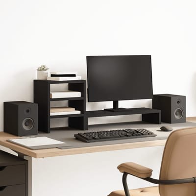 vidaXL - Monitorstandaard - met - bureau-organizer - bewerkt - hout - zwart