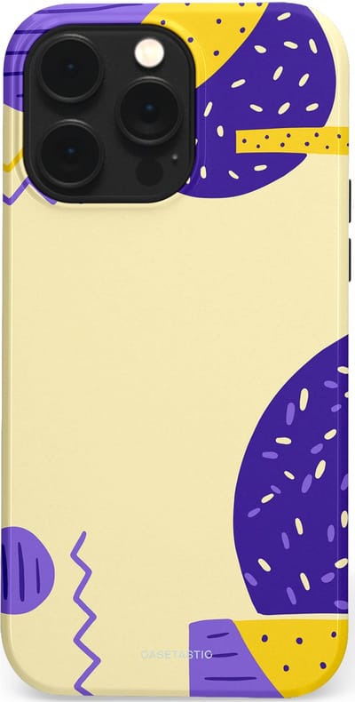 Casetastic hoesje geschikt voor Apple iPhone 14 Pro Max - MagSafe - Dubbellaagse bescherming - Geo zigzag - Fashion Case - Crème Blauw Geel