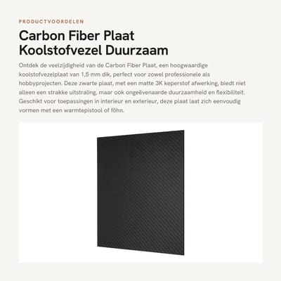 Dailygoods - Carbon Fiber Plaat - Koolstofvezel - Duurzaam en flexibel - Zwart - 3K keperstof - Ideaal voor interieur en exterieur - 1,5 mm dik