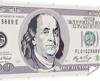 Gards Tuinposter Geld Dollar Biljet - Briefje van 100 Dollar - 180x120 cm - Tuindoek - Tuindecoratie - Wanddecoratie buiten - Tuinschilderij