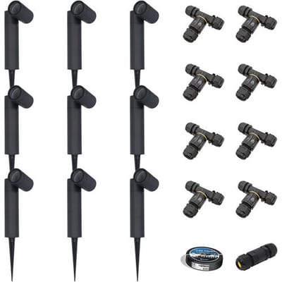 HOFTRONIC Set van 9 Pinero Dimbare LED prikspot - GU10 - Kantelbaar - Dimbaar - Tuinspot - Pinspot - IP65 Waterdicht - Zwart- Inclusief