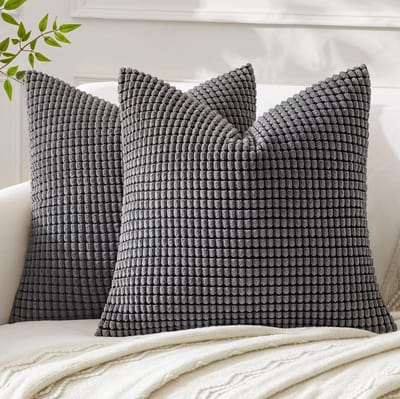 Famanu – Extra grote corduroy ribfluweel kussenhoezen set van 2 (65x65 cm) – maïskorrel/korrelstructuur – superzacht – grijs