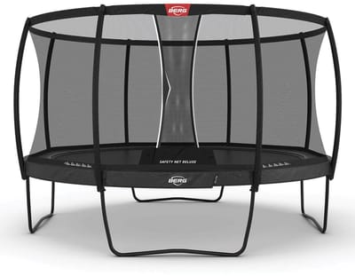 BERG Elite Regular 380 Trampoline Op Poten - Rond - Safety Net Deluxe - AirFlow Pro Springdoek - TwinSpring - Grijs