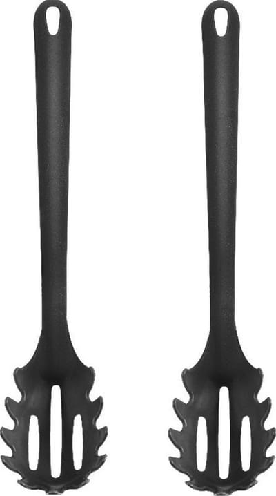 Kunststof spaghetti lepel/opscheplepel - Set van 2x stuks - zwart - 30 cm - keukengerei - Pasta opscheplepels