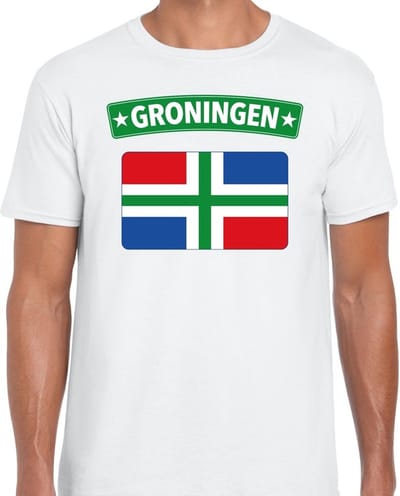 Groningen vlag t-shirt wit voor heren - Grunnen vlag shirt voor heren S