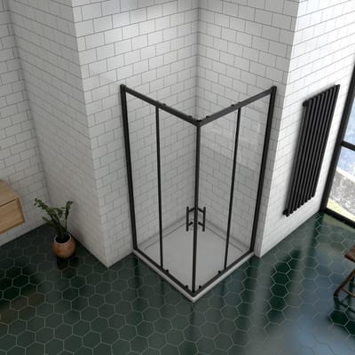 Serie Ixia - Douchecabine Rechthoek - 80x90 Schuifdeur - Mat Zwart - Hoekinstap - 6mm Helder Glas