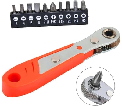 Dailygoods - 11 Stks Mini Ratelsleutel - Hoge Koppel Schroevendraaier - Oranje - Omkeerbare Magnetische Bits - Geschikt voor Mechanisch Gebruik - Incl...