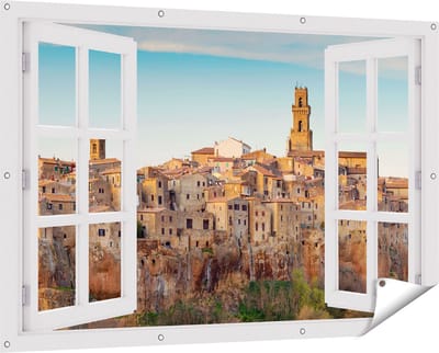 Gards Tuinposter Doorkijk Oude Stad in Toscane, Italië - 150x100 cm - Tuindoek - Tuindecoratie - Wanddecoratie buiten - Tuinschilderij