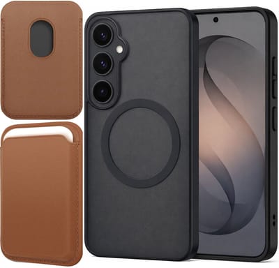 Hoesje + Pasjeshouder geschikt voor Samsung Galaxy S26 - Portemonnee geschikt voor MagSafe - Magnetisch - Pasjes Houder - Creditcardhouder - Bruin