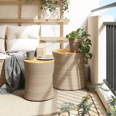 vidaXL - Tuinbijzettafels - 2 - st - met - houten - blad - poly - rattan - beige