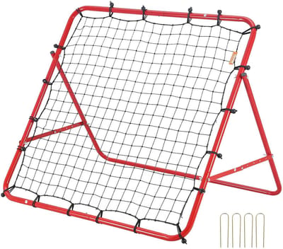 CORE Voetbal Reboundnet - Rebounder - Draagbare baffle - Terugkaatsnet voor voetbaltraining - Voor balbehendigheid - Bevat grondbevestiging materiaal - 100x100x50cm - Rood