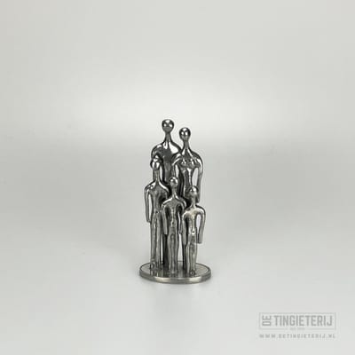 Sculptuur ''Het Gezin - 3 kind (13cm) - Familiebeeldje - Tinnen huwelijk - 10 jaar getrouwd - Vaderdag - Moederdag - Gezinssculptuur