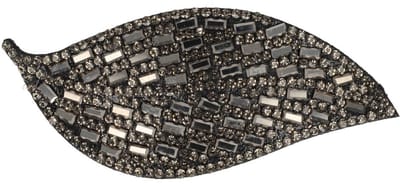 Haarsoires Haarspeld Klikklak 8cm - Blad Vorm - Glitter Steentjes - Grijs - Haarclip Speldjes - Makkelijk in Gebruik - Haaraccessoires voor Volwassenen & Kinderen - Hair Clip - Decoratieve Haaraccessoire