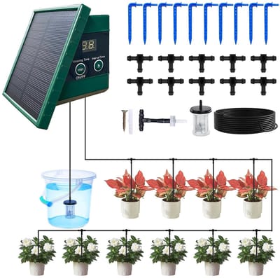 SnelShoppen - Irrigatiesysteem op zonne-energie voor tuin en balkon, automatische druppelirrigatie voor planten en gazon, met timer en 10 m druppelsla